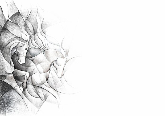 Sticker Geometrische kubistische kudde paarden