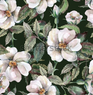 Sticker Geschilderd patroon met witte bloemen