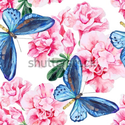 Sticker Geschilderde bloemen en vlinders
