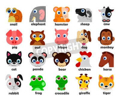 Sticker Gesigneerde afbeeldingen van dierenkoppen van verschillende soorten