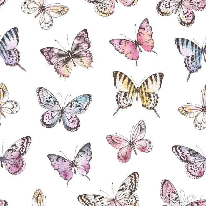 Sticker Gestemde vlinders op een witte achtergrond