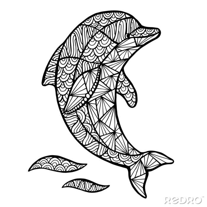 Sticker Gestileerde vector Dolphin zentangle,