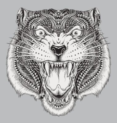 Sticker Gevormde tijger open mond