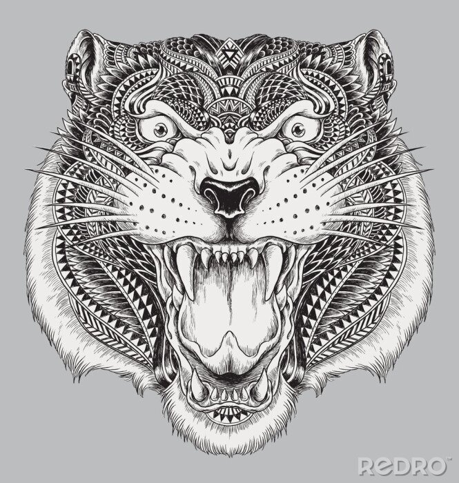 Sticker Gevormde tijger open mond