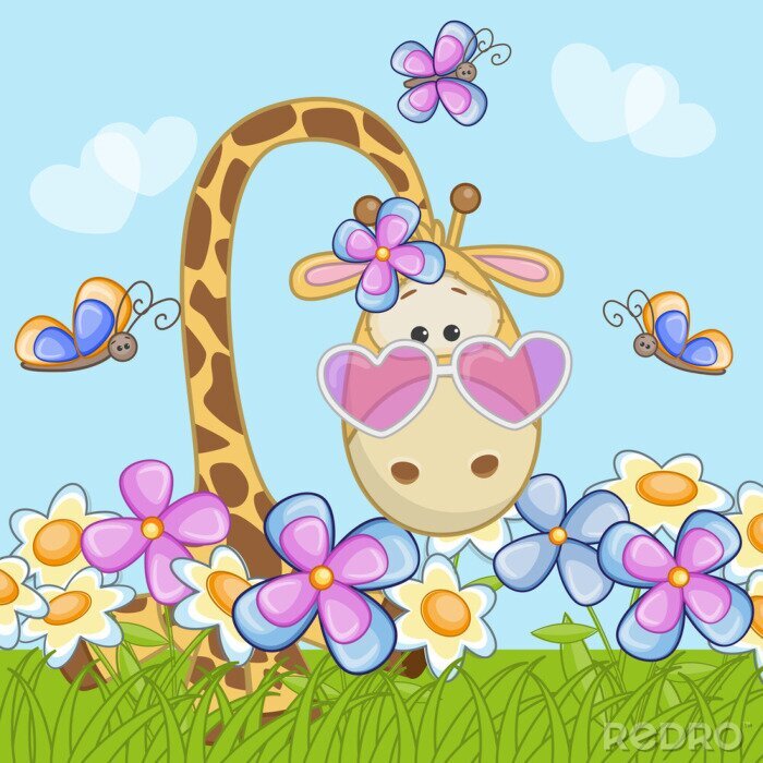 Sticker Giraf met bloemen