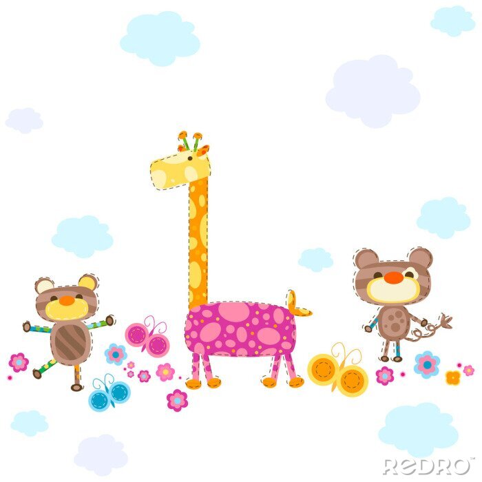 Sticker Giraffe en apen veelkleurige kinderillustratie