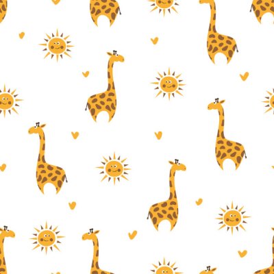 Giraffen en zon onder harten