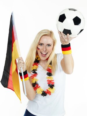 Sticker Girly voetbal fan vieren van de overwinning