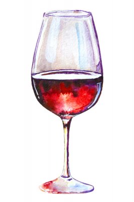 Sticker Glas rode wijn geïsoleerd op een witte achtergrond. Schilderachtige tekening