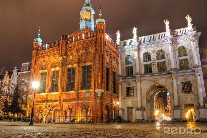 Sticker Golden Gate in Gdansk bij nacht - Polen