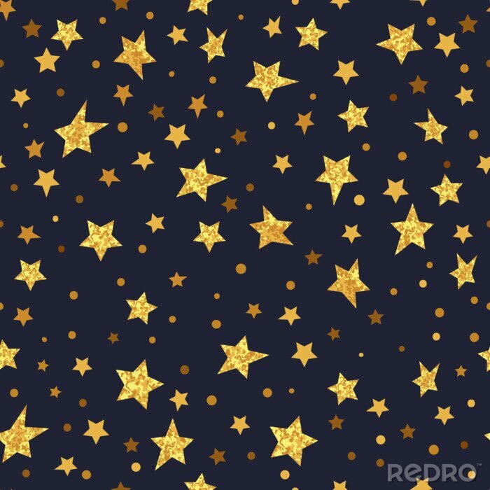 Sticker Golden schitterende sterren naadloos patroon. Vector sprankelende nacht achtergrond.