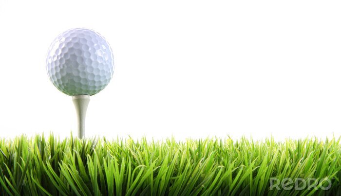 Sticker Golfbal met tee in het gras