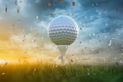 Sticker golfball on grass field