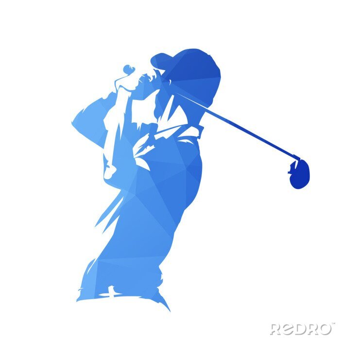 Sticker Golfspeler, abstract blauw geometrisch vectorsilhouet