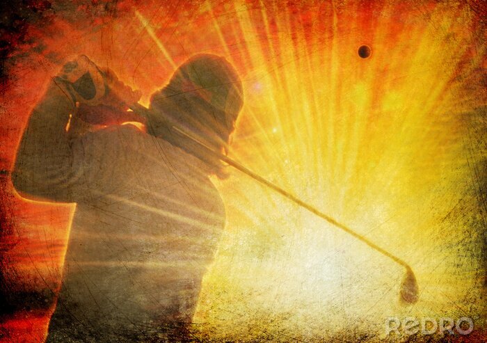 Sticker golfspeler op grunge