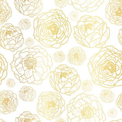 Behang Goudbruine pioenrozen op een witte achtergrond