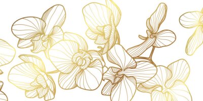 Gouden abstracte orchideeënbloemen op een witte achtergrond