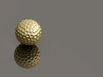 Gouden Golfbal op weerspiegelende grijze achtergrond