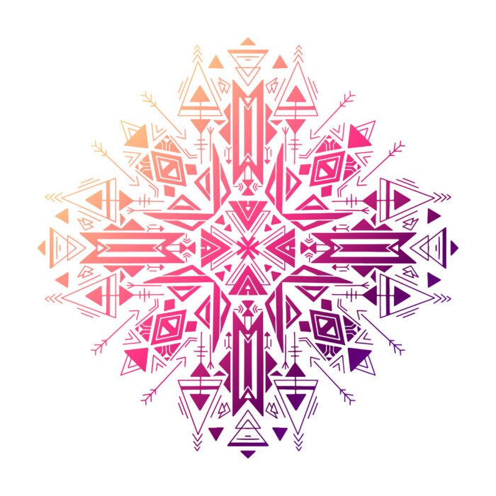 Sticker Gradient tribal geometric mandala. Color native ornament on a white background. Mystical pattern. Vector colorful folk pattern for cards, stickers, scrapbooking decoration and your creativity.
