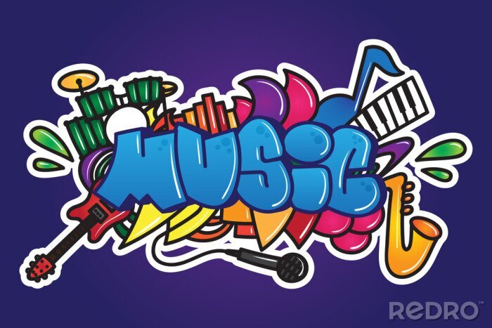 Sticker Graffiti. Music word
