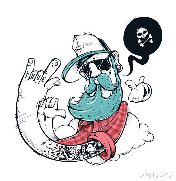 Sticker Grafiek met hipster op graffiti