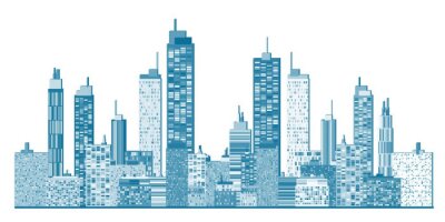 Grafisch blauw panorama van gebouwen