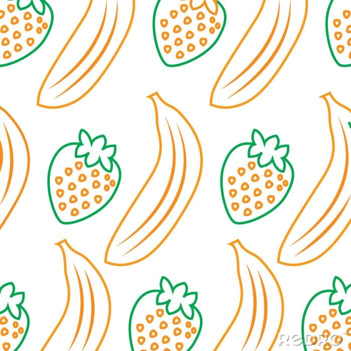 Sticker Grafische bananen en aardbeien