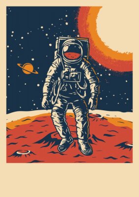 Sticker Grafische sterren en planeten van de astronautenmaan