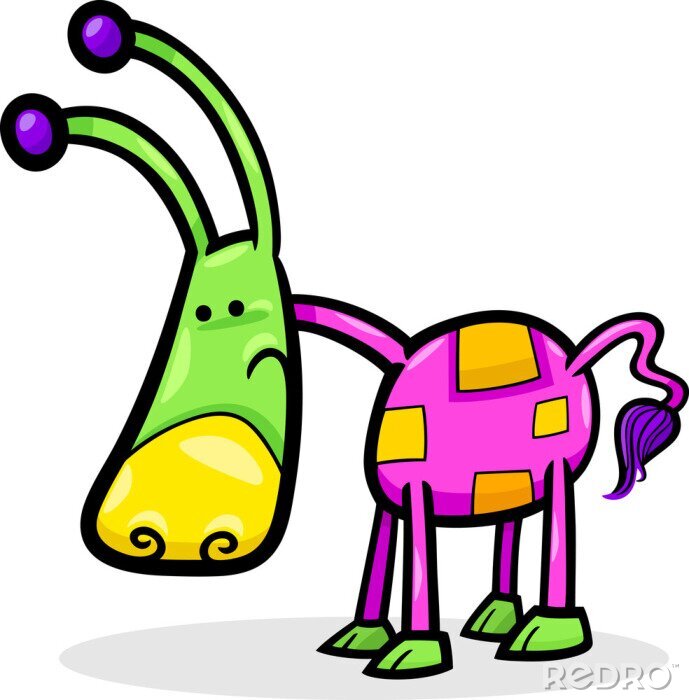 Sticker Grappig kleurrijk cartoonschepsel met tentakels