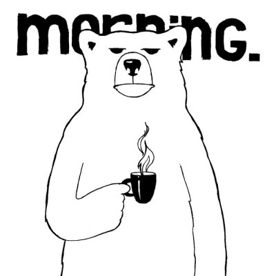 Sticker Grappige beer met een kop dampende koffie