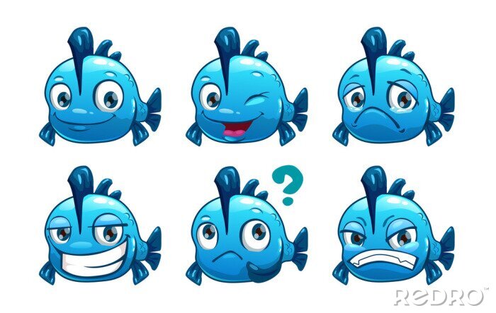 Sticker Grappige cartoon blauwe vis