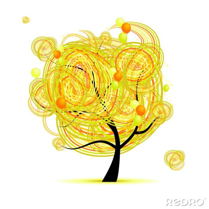 Sticker Grappige gele boom met impulsen voor uw ontwerp