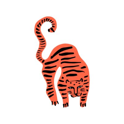 Sticker Grappige hurkende tijger