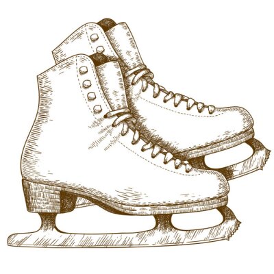 Sticker Gravure illustratie van schaatsen schoenen en messen
