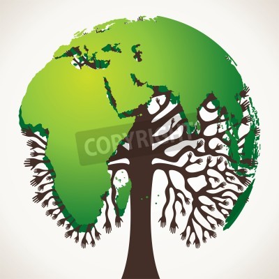 Sticker green world map tree stock 
