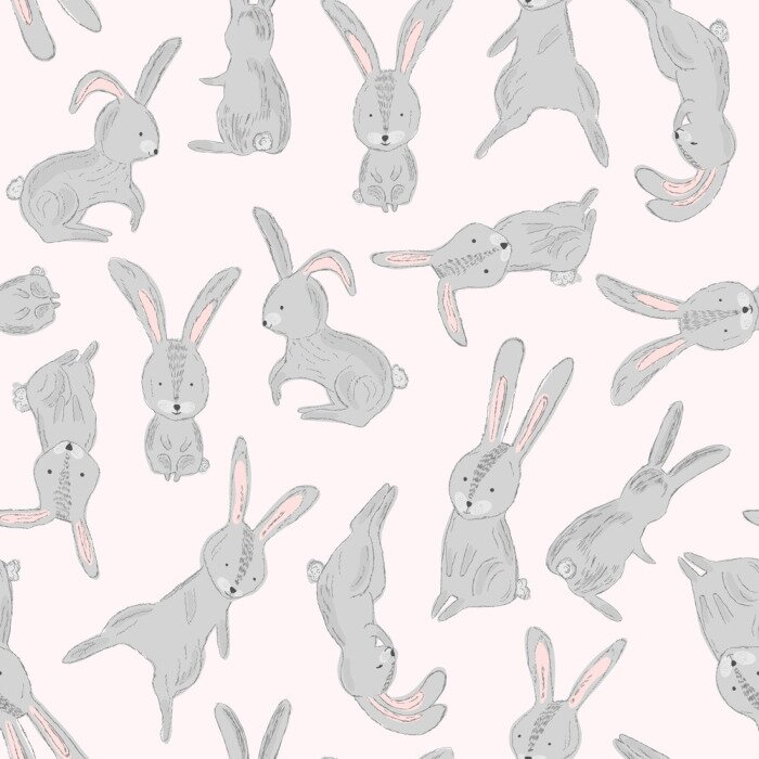 Sticker Grijs konijntje op een lichtroze achtergrond