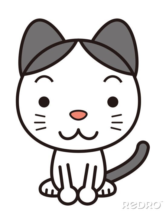 Sticker Grijze en witte kat minimalistische illustratie