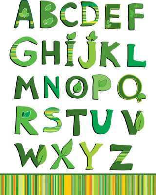 Sticker Groen alfabet met plantenletters
