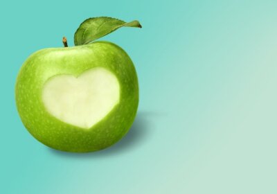 Sticker Groene appel met een uitgesneden hart