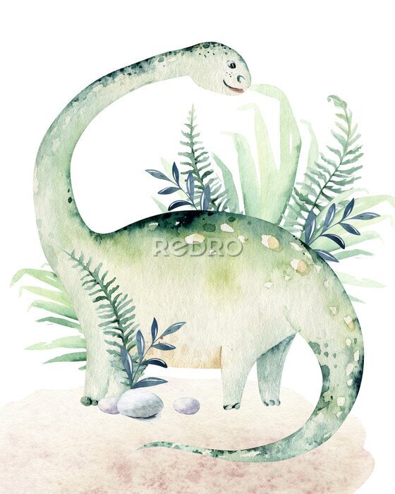 Sticker Groene aquarel dinosaurus