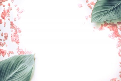 Sticker Groene bladeren en roze kristallen