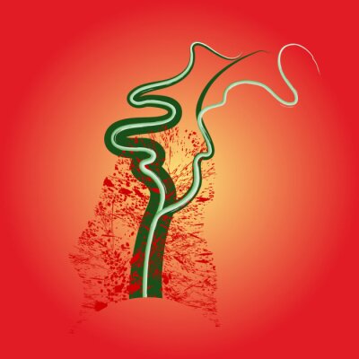 Groene boom op een rode achtergrond