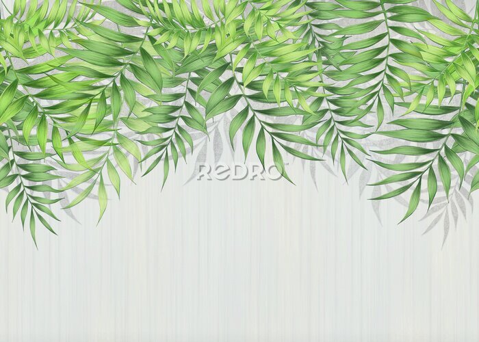 Sticker Groene tropische bladeren die van bovenaf hangen