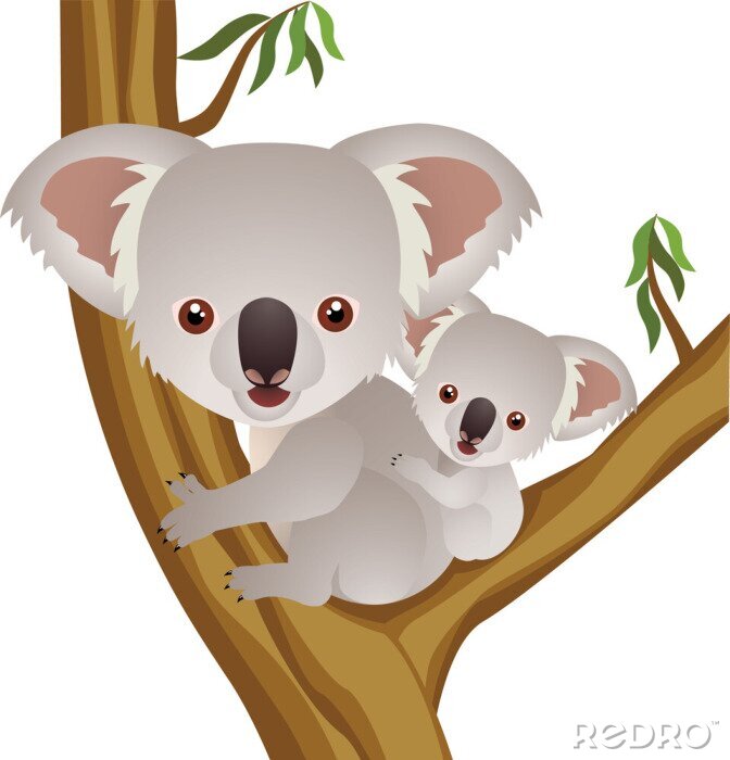Sticker Grote en kleine koala op de boom