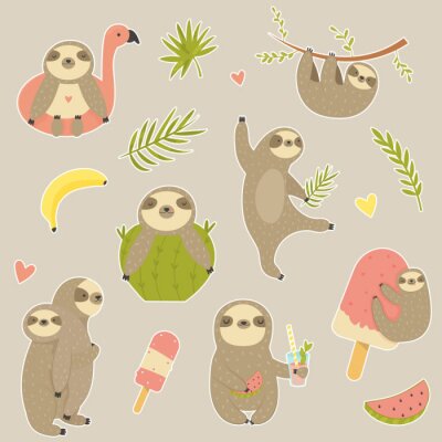 Sticker Grote set stickers met schattige luiaard