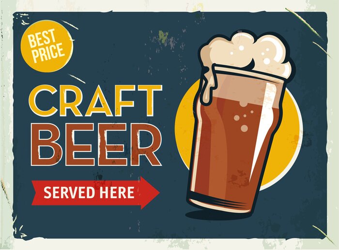 Sticker Grunge retro metalen bord met bier. Glas koud vaartuig donker stout. Uitstekende poster. Road signboard. Ouderwets ontwerp.