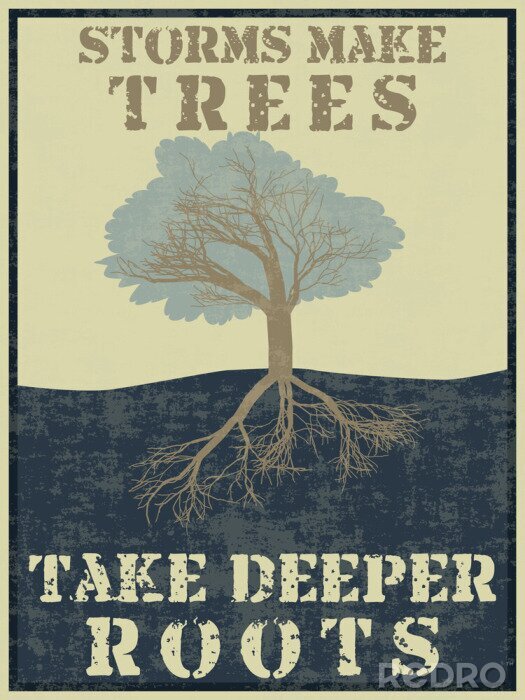 Sticker Grunge vintage stijl poster met een boom en offerte
