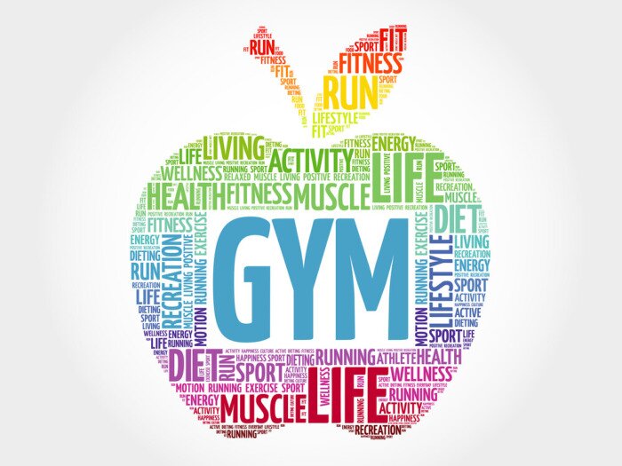 Sticker GYM appel woord wolk, gezondheid concept