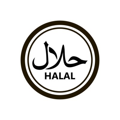 Sticker Halal logo vector. Halal-voedselembleem. Tekenontwerp. Certificaat-tag. Voedingsetiket voor voedingsproducten voor apps en websites