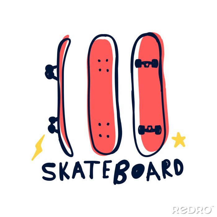Sticker Hand drawing skateboards and hand writing slogan  illustration vector.